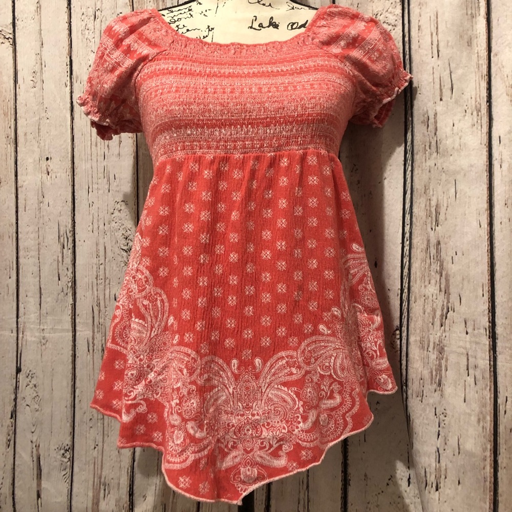 Coral Paisley Peasant Top